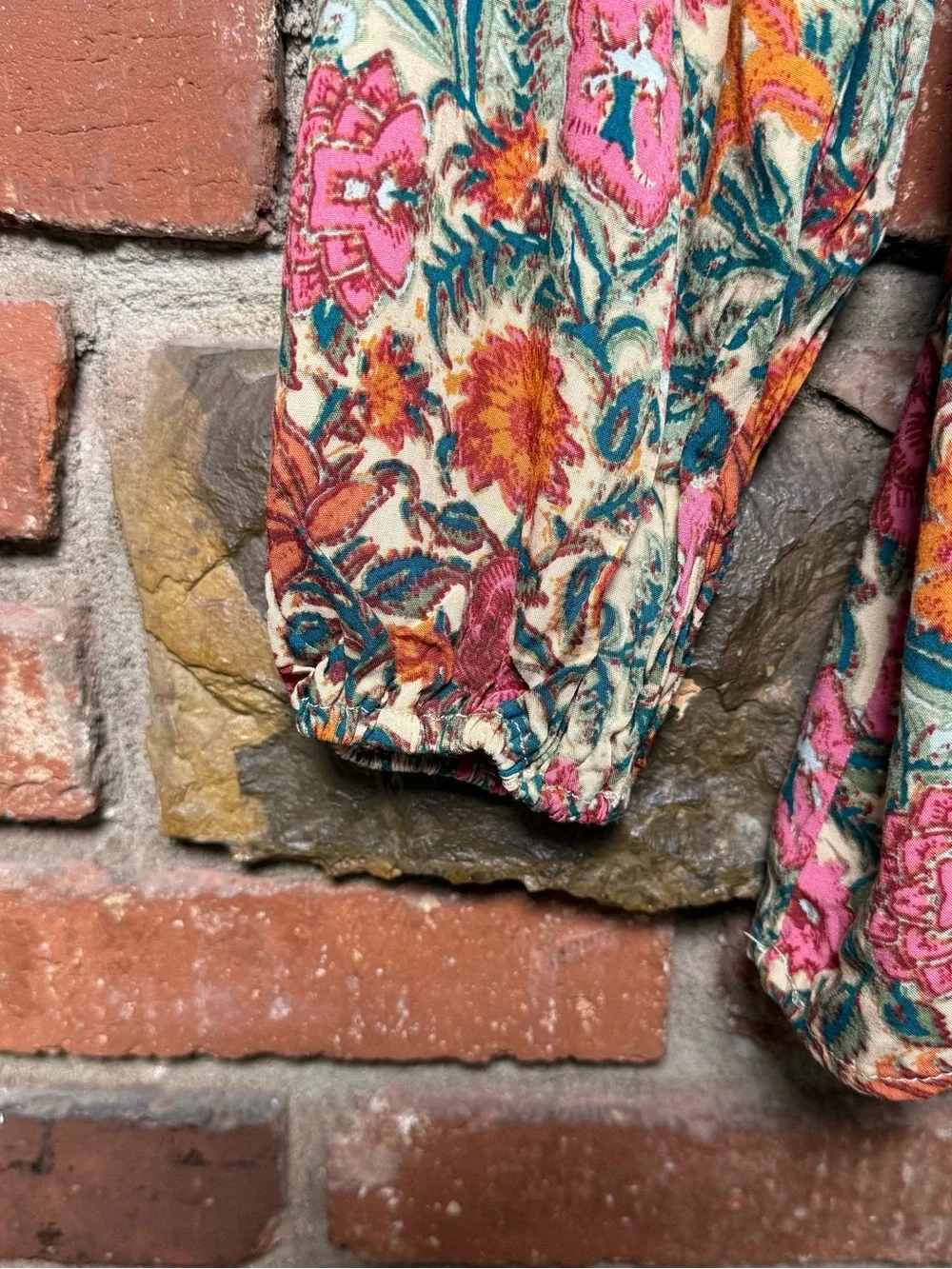 Natural Life Rowan Floral Peasant Blouse Sz Medium Pink Boho TieNeck cottage NWT - Picture 6 of 12